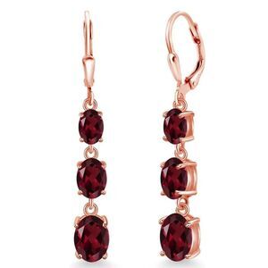 18K Rose Gold with 5.50 Cttw 3 Stone Rhodolite Garnet Leverback Drop Earrings